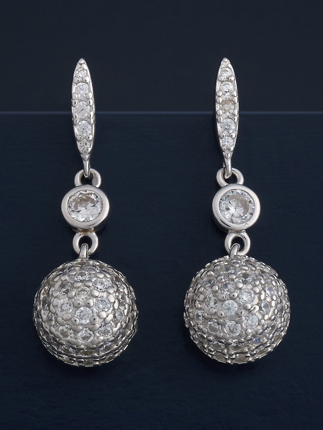 

Kushal's Fashion Jewellery 92.5 Silver Rhodium-Plated Zircon Studded Earrings