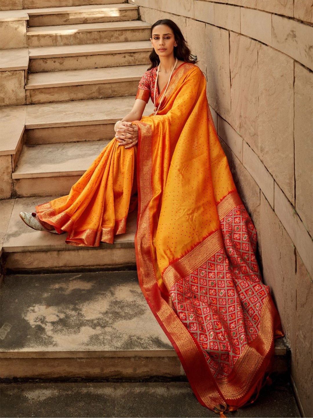 

BLENDIFY Woven Design Designer Patola Saree, Orange