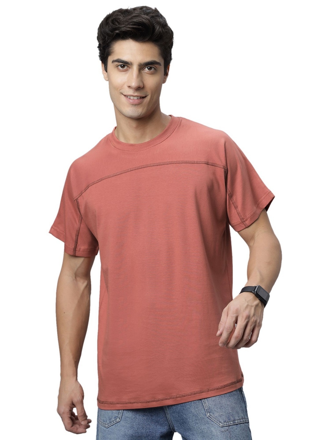 

NEON CHILLIE Men Solid Round Neck Cotton T-shirt, Peach