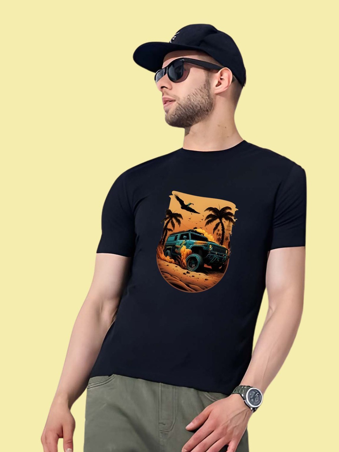 

THE BEETEL HOUSE Men Drop-Shoulder Sleeves T-shirt, Black