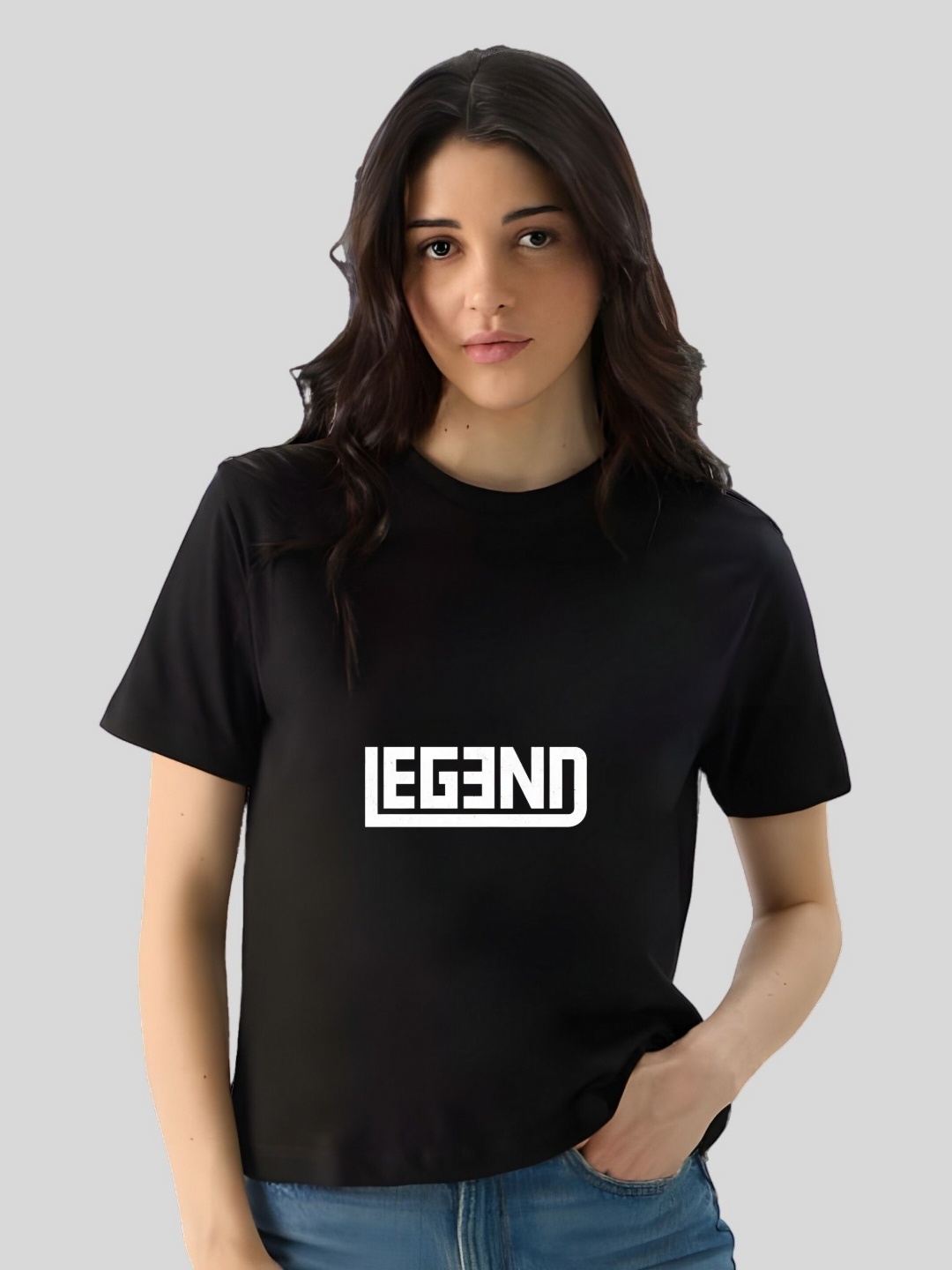 

Moda Rapido Women Typography Printed Round Neck Cotton T-shirt, Black