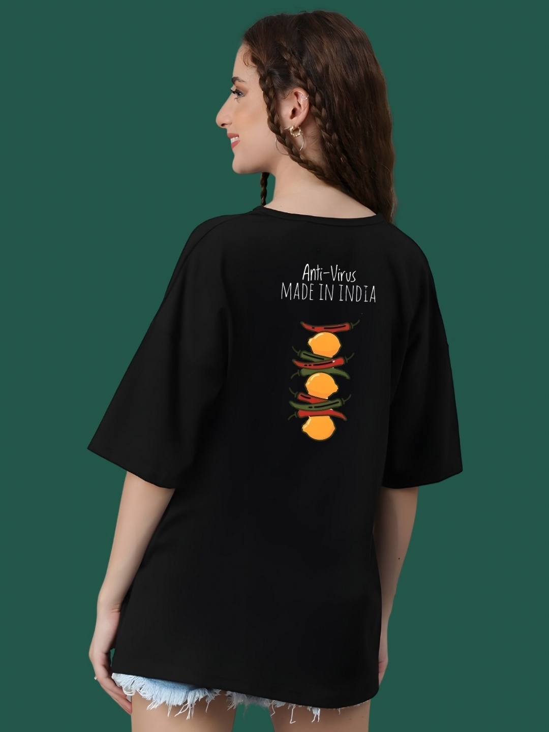 

DressBerry Women Graphic Printed Round Neck Cotton Oversized T-shirt, Black