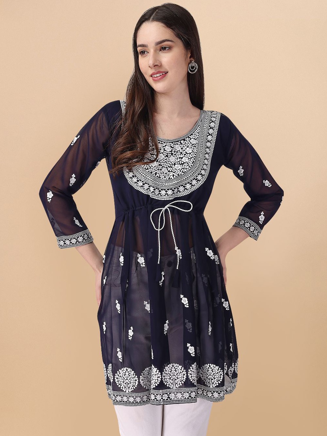 

Moda Rapido Embroidered Chikankari Pure Georgette Chikankari Kurti, Black