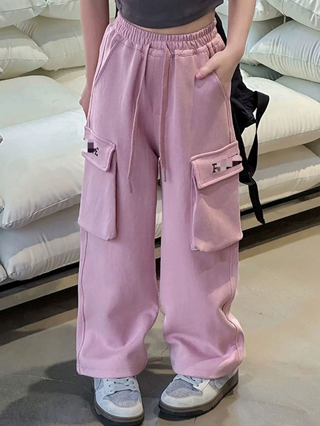 

LULU & SKY Girls Loose Fit High-Rise Cargos Trousers, Pink