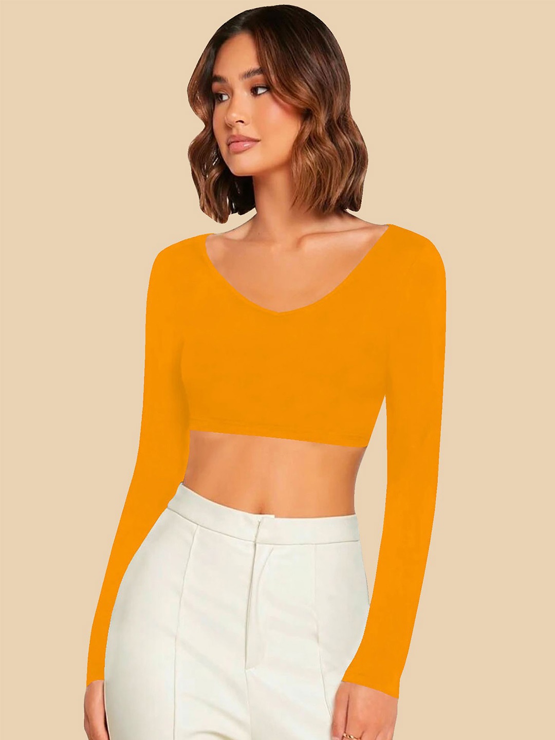 

Dream Beauty Fashion Women Solid V-Neck Top, Yellow