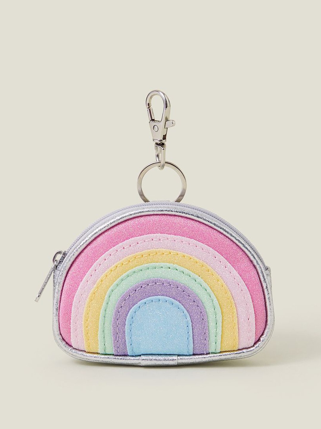 

Accessorize Girls Rainbow Purse Bag Charm Key Chain, Grey
