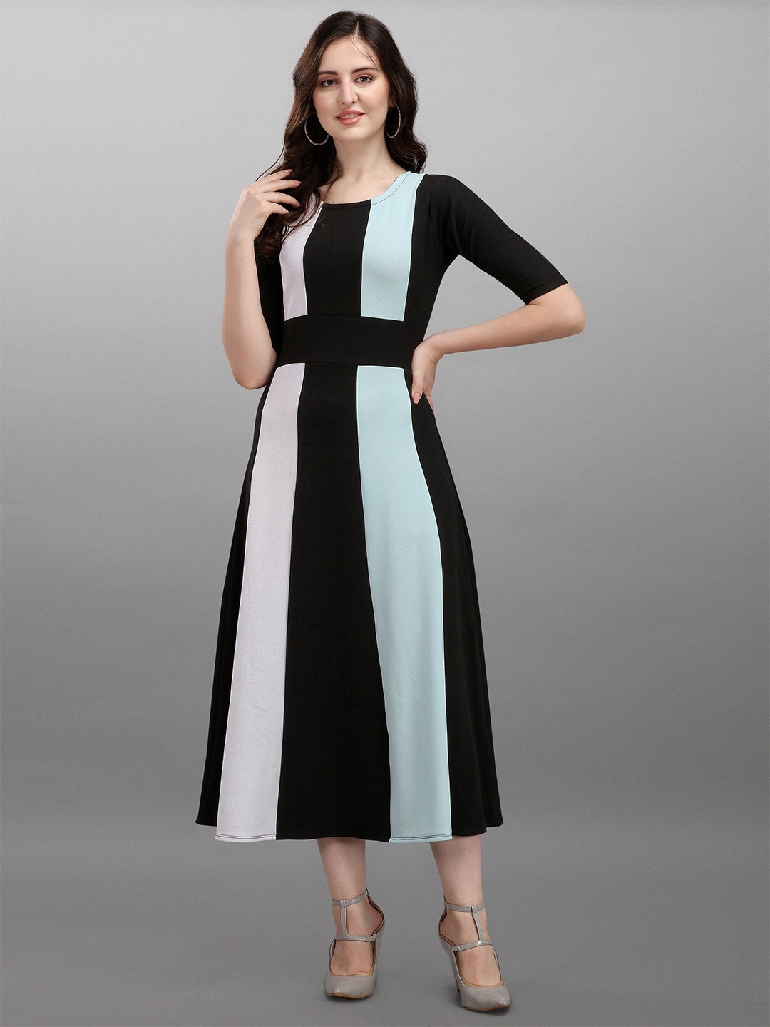 

DressBerry Colourblocked A-Line Midi Dress, Black