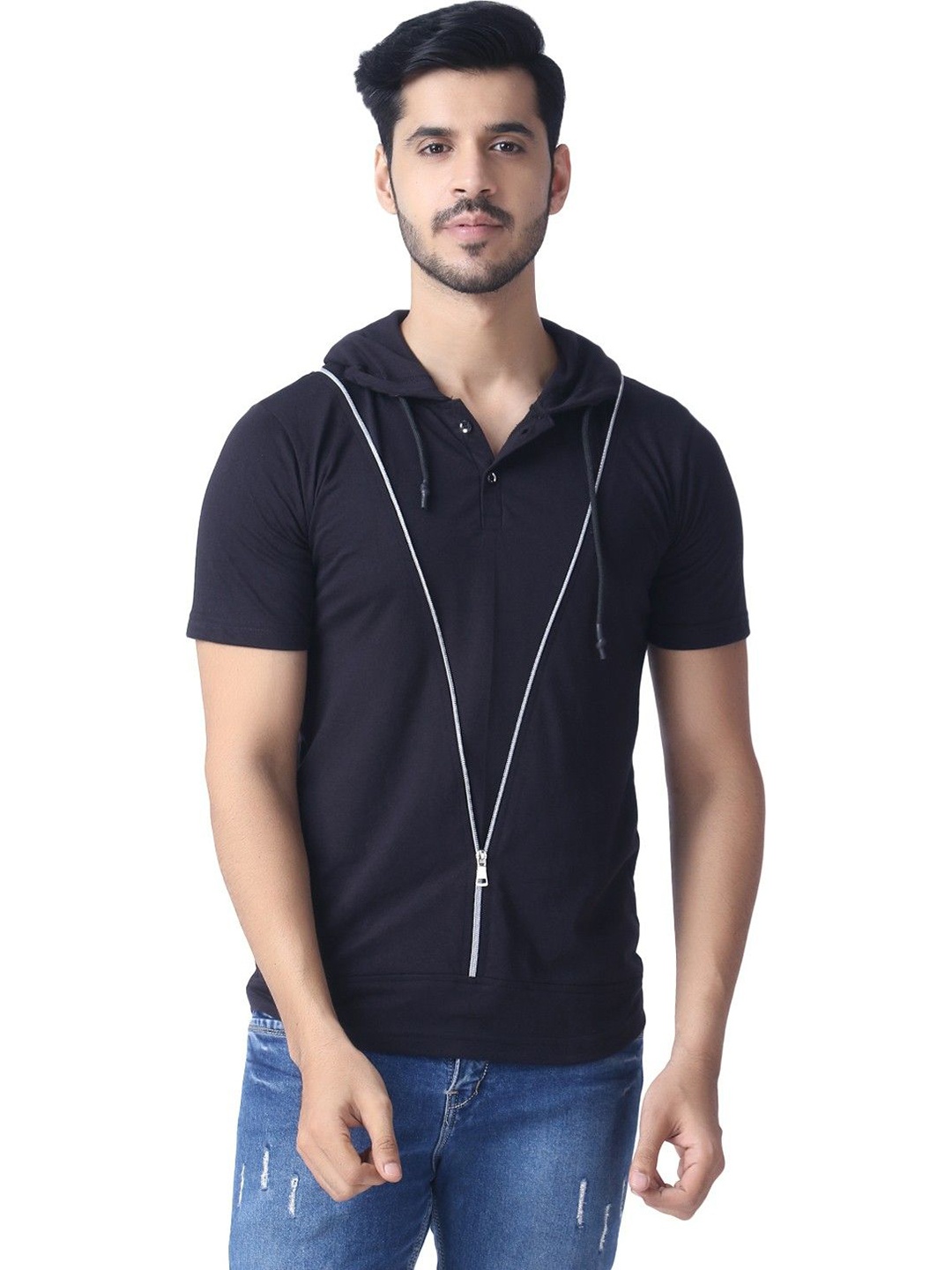 

Black Collection Men Solid Hood Cotton T-shirt