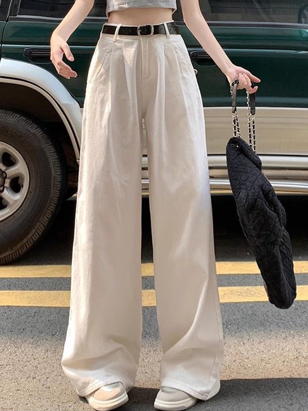 

DressBerry Women Wide Leg High-Rise Jeans, Cream