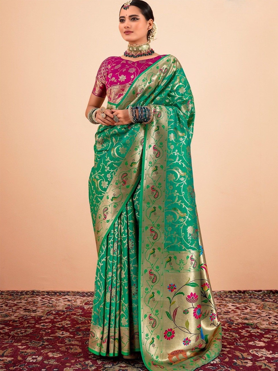 

MySilkLove Lincoln Green Woven Paithani Saree