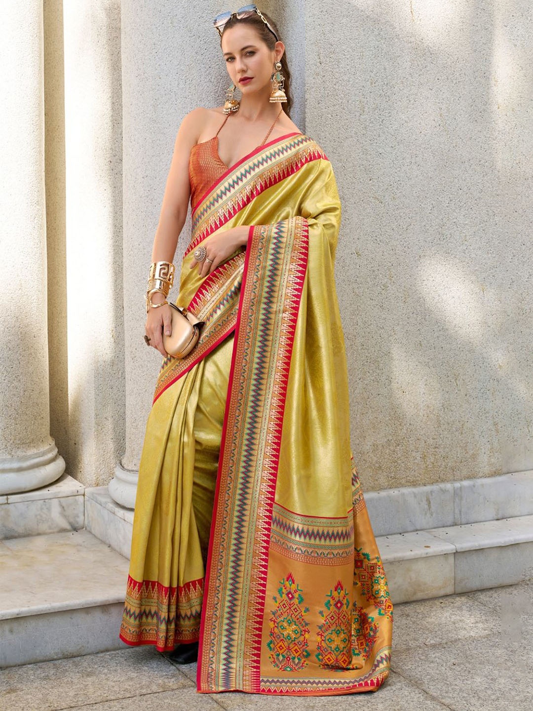 

DEVATITHI Women Tissue Silk Saree, Yellow