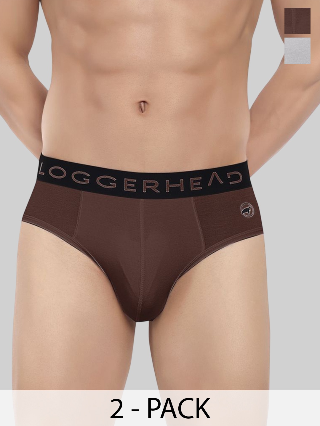 

LOGGERHEAD Pack Of 2 Cotton Hipster Briefs LHMB013-Bitter-Harbar, Brown