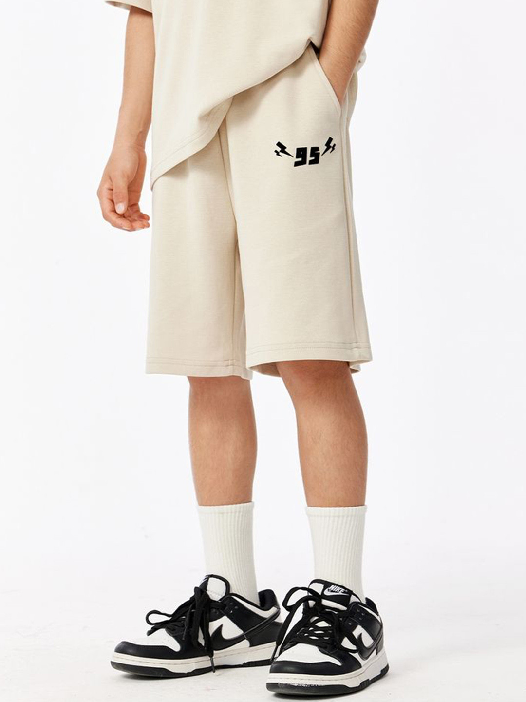 

LULU & SKY Kids High-Rise Relaxed Fit Sports Shorts, Beige