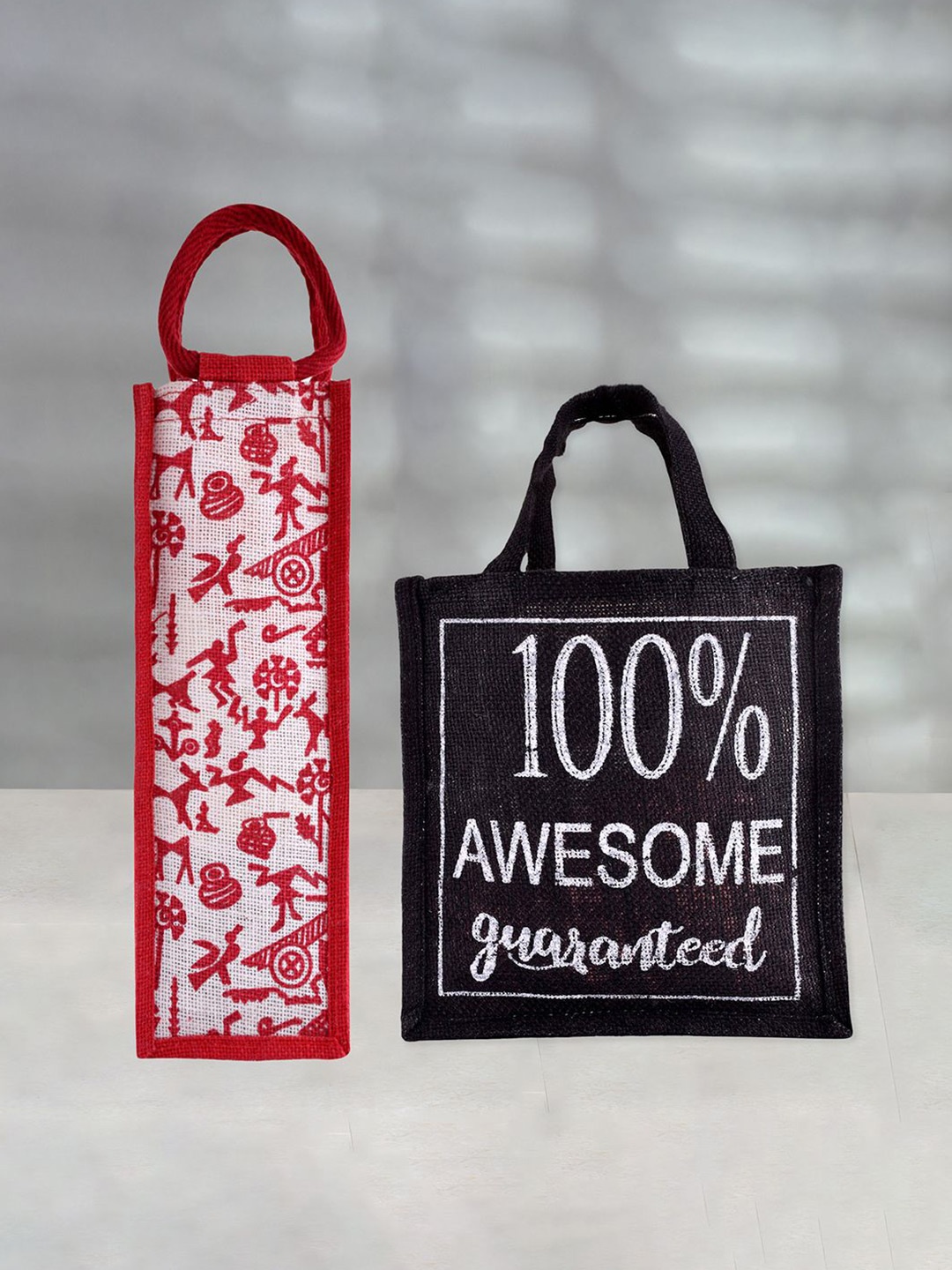 

Kuber Industries Set of 2 Other Prints Lunch bags Travel Accessory, Black
