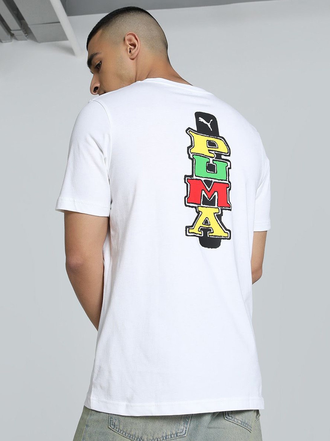 

Puma Graphics Puma Back Printed Pure Cotton Short Sleeve T-Shirt, White