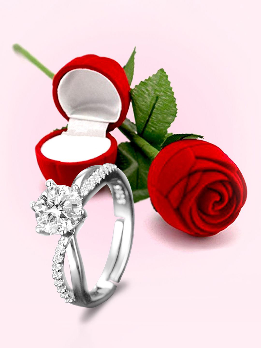 

Peora Silver-Plated American Diamonds Studded Finger Ring With Gift Box