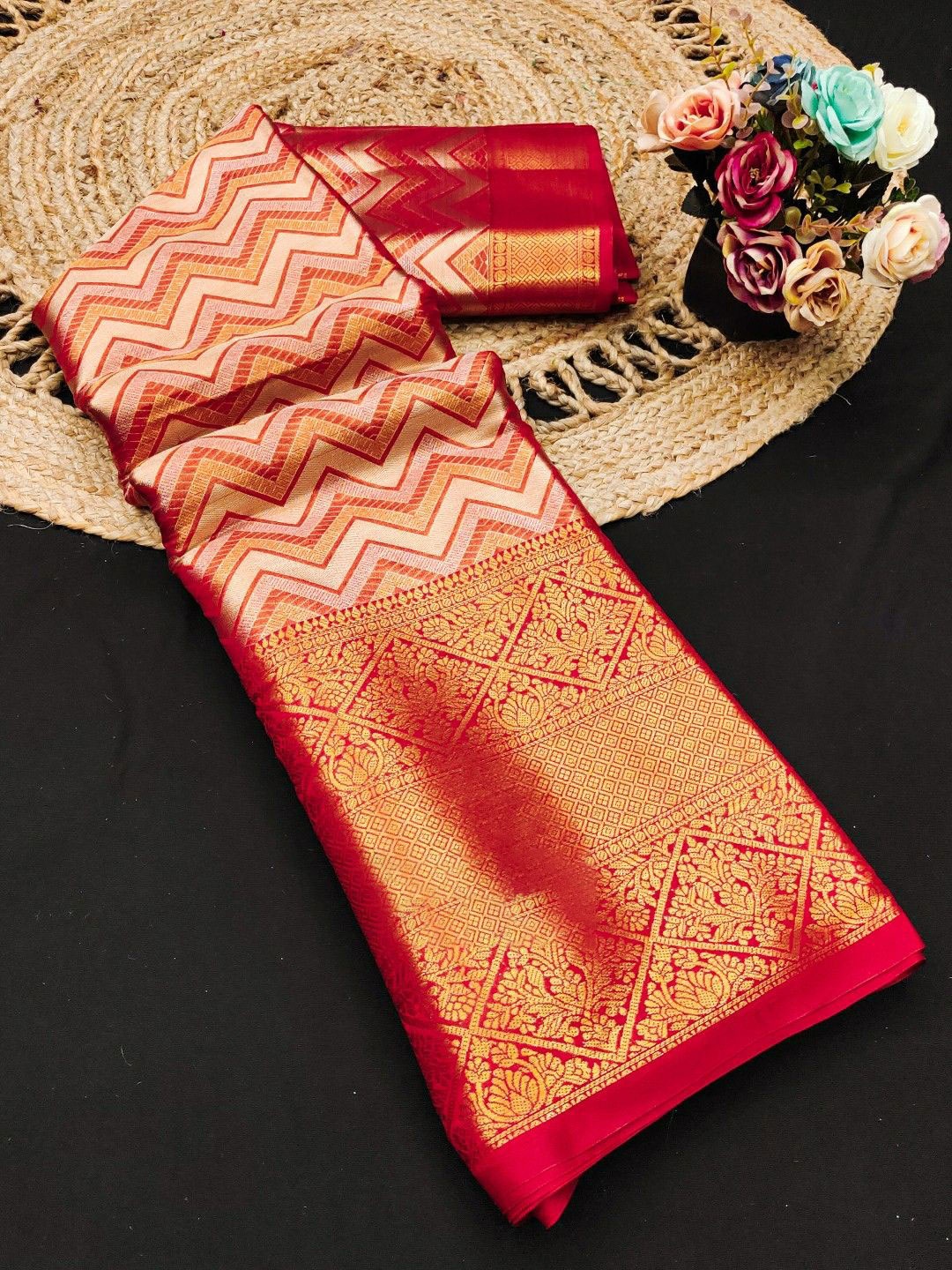 

DIVASTRI Woven Design Zari Pure Silk Banarasi Saree, Orange