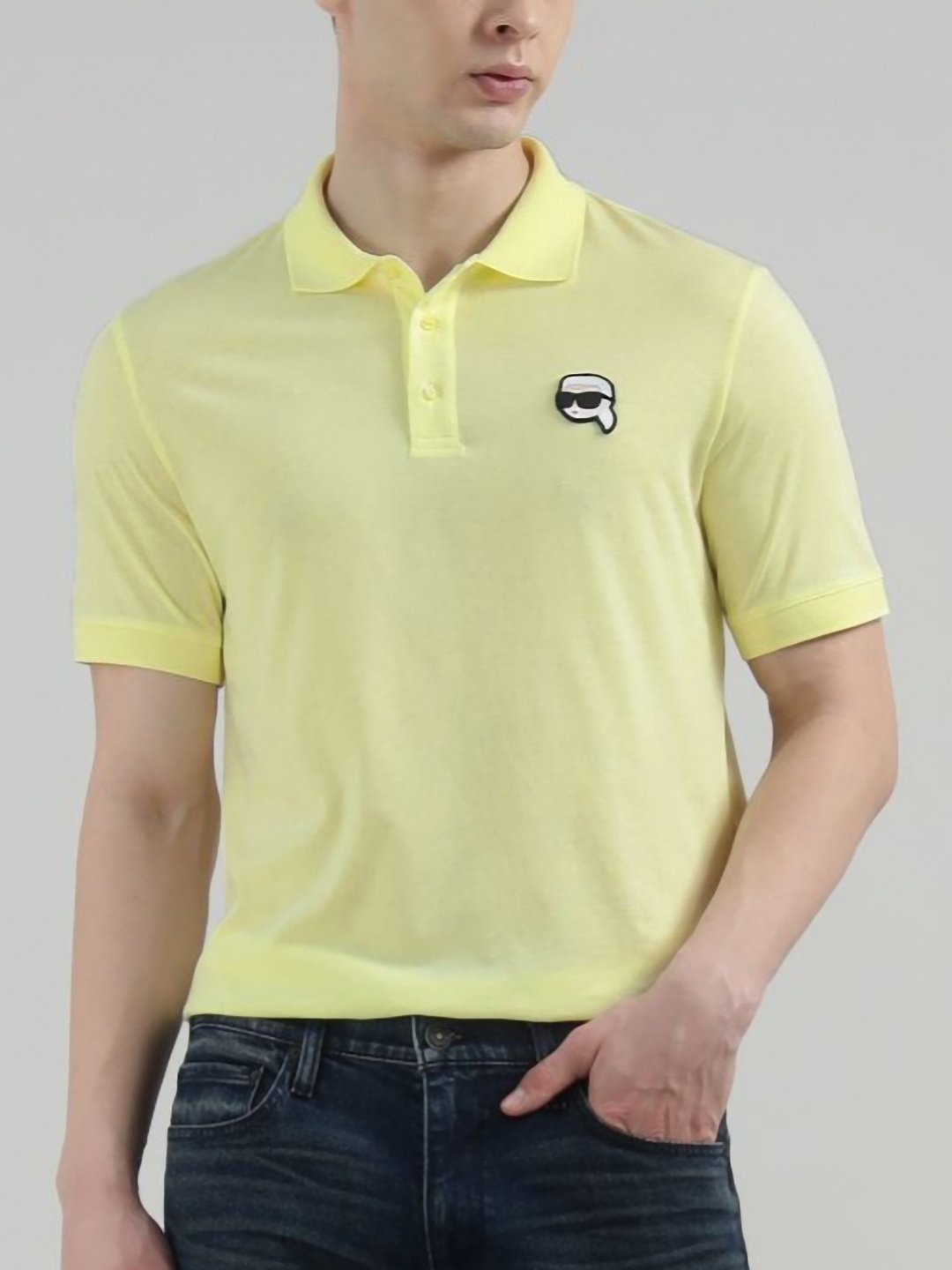 

Karl Lagerfeld Men Solid Polo Collar Cotton T-shirt, Yellow