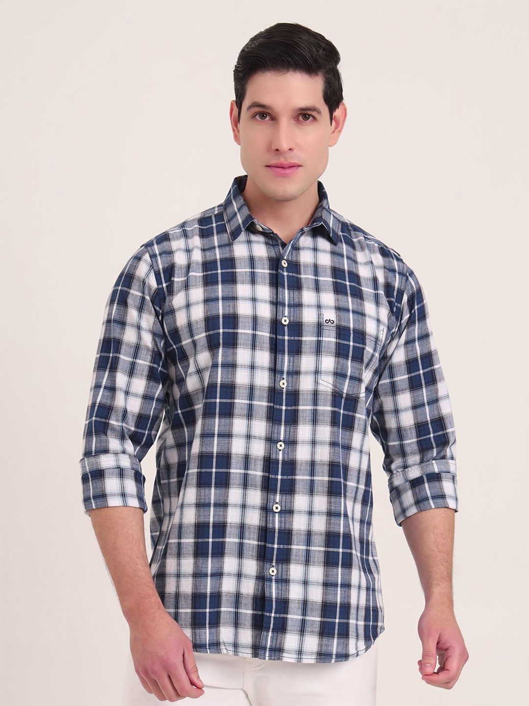 

JADE BLUE Men Regular Fit Spread Collar Tartan Checked Cotton Casual Shirt