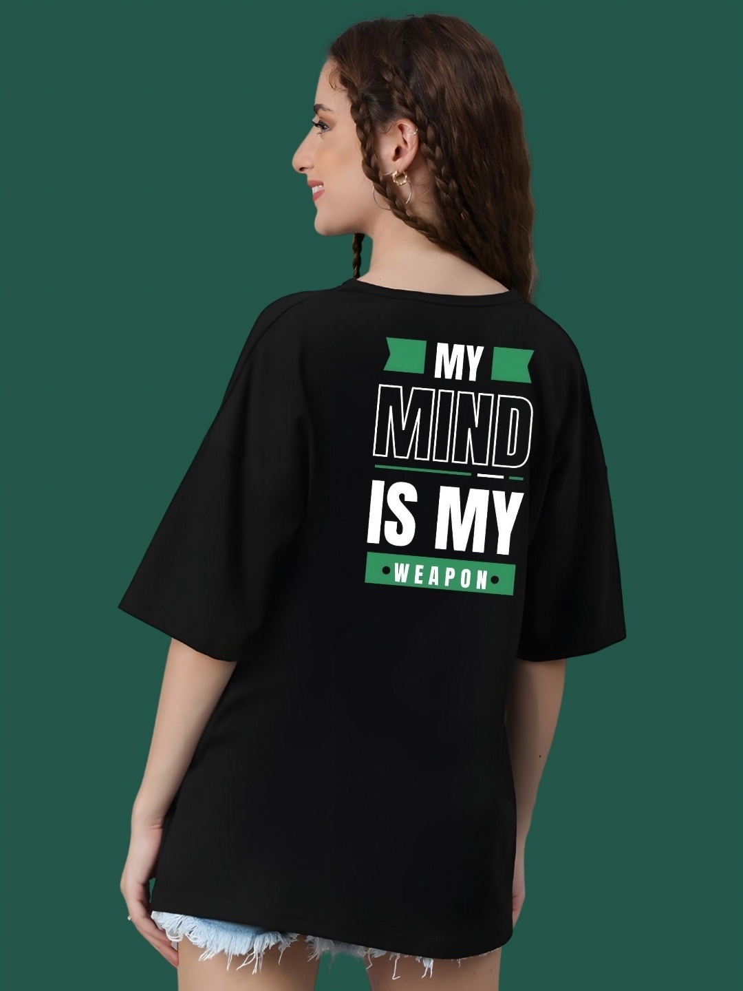 

DressBerry Women Typography Printed Round Neck Cotton Oversized T-shirt, Black