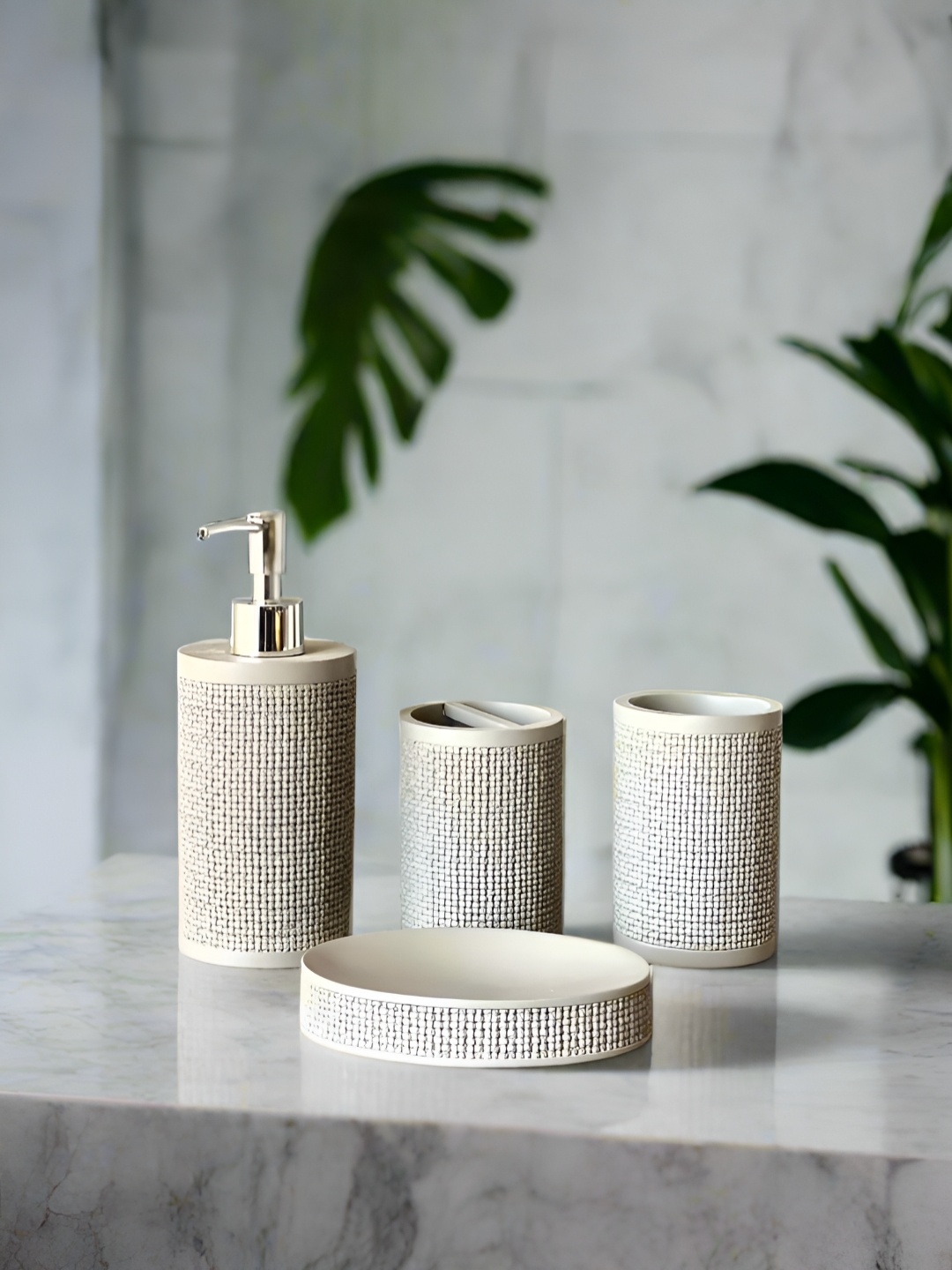

Mason Home Artsy Beige 4 Pieces Textured Polyresin Soap Dispensers