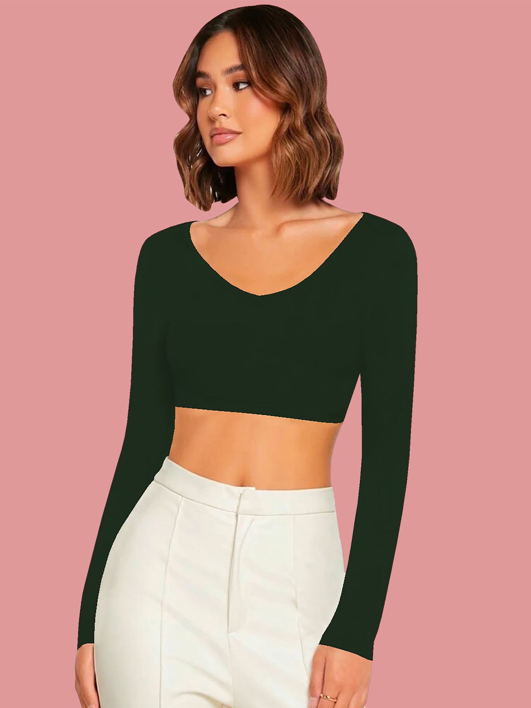 

Dream Beauty Fashion Women Solid V-Neck Top, Green