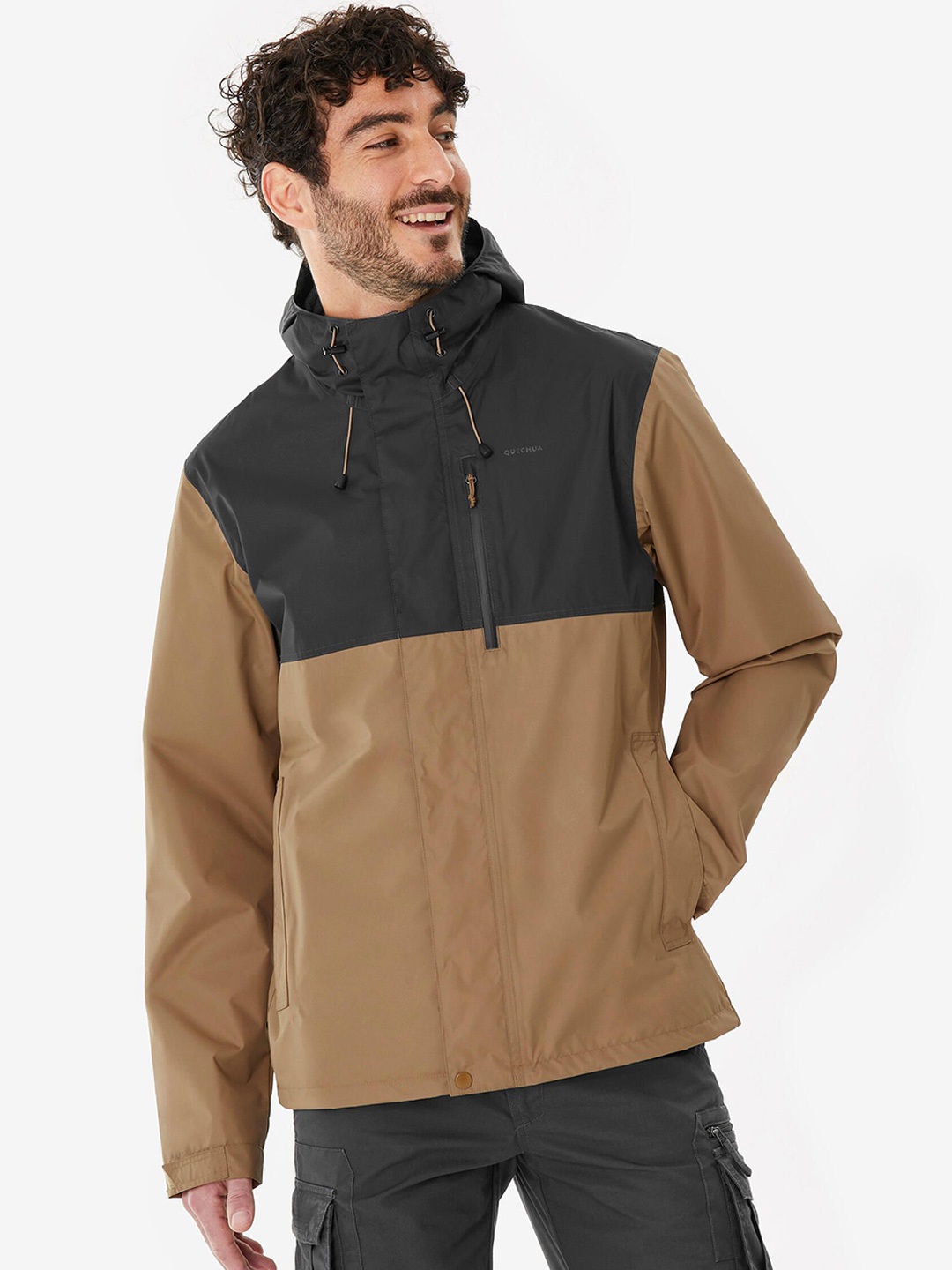 

Quechua By Decathlon Men Hooded Solid Casual Bomber Jacket, Brown