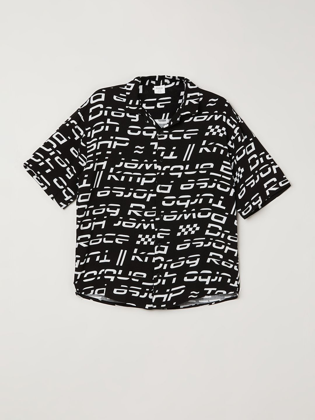 

max Boys Spread Collar Typography Printed Casual Shirt, Black