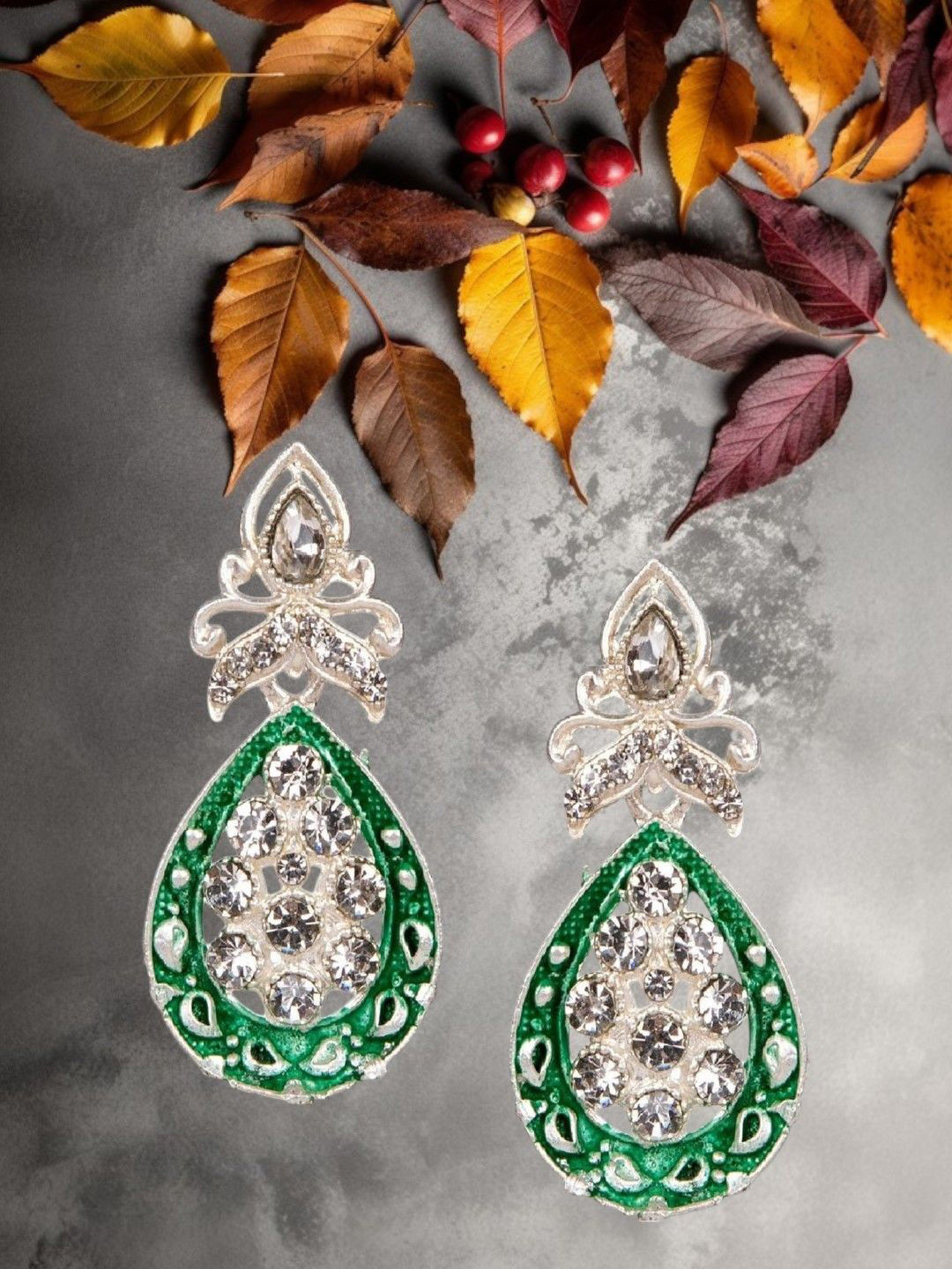 

Anouk Silver-Plated Artificial Stones Studded Teardrop Shaped Drop Earrings