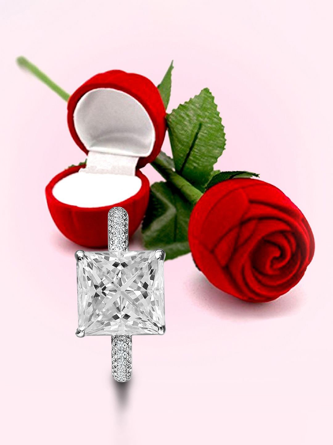 

Peora Silver-Plated American Diamonds Studded Finger Ring With Gift Box