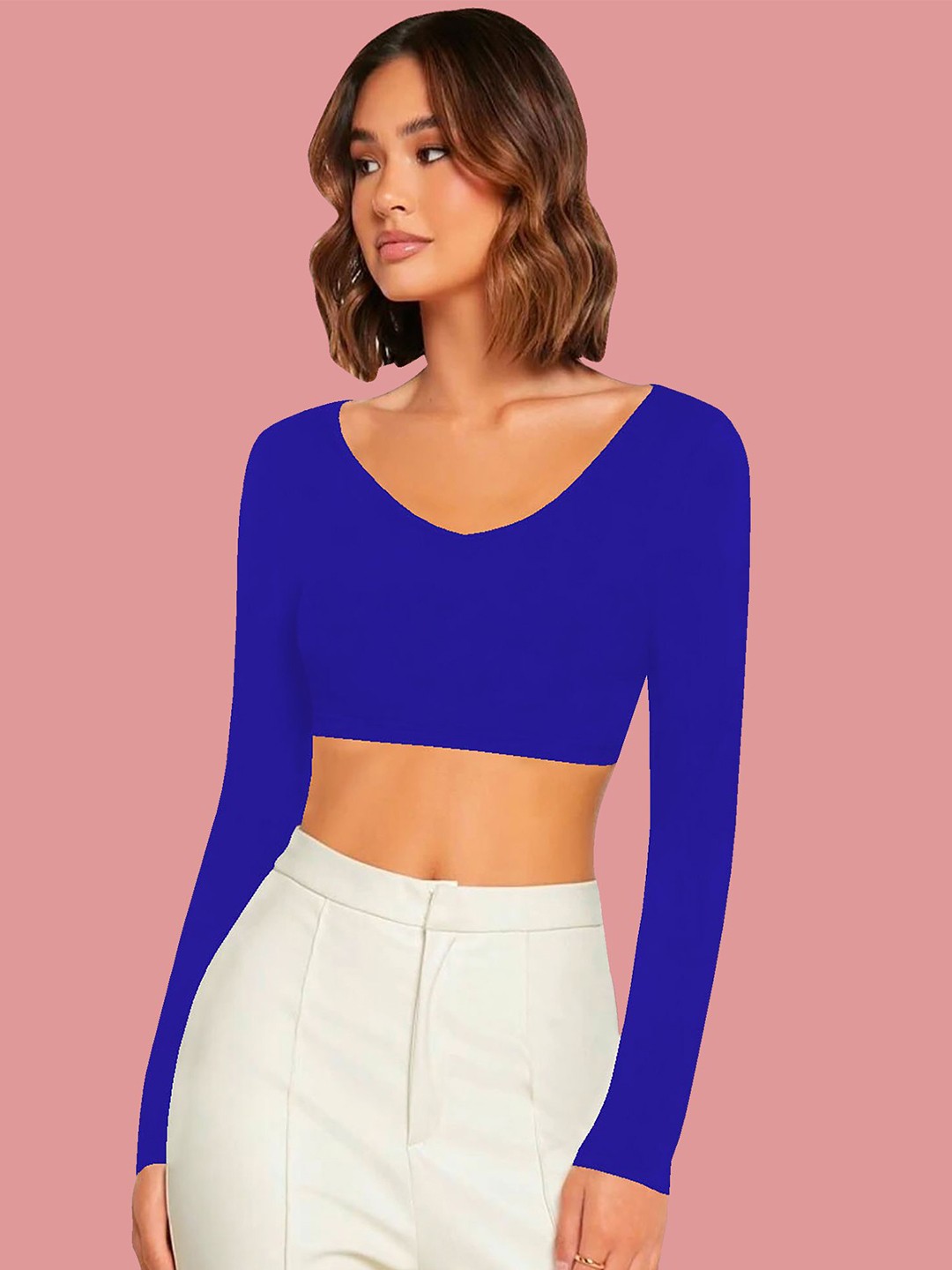 

Dream Beauty Fashion Women Solid V-Neck Top, Blue