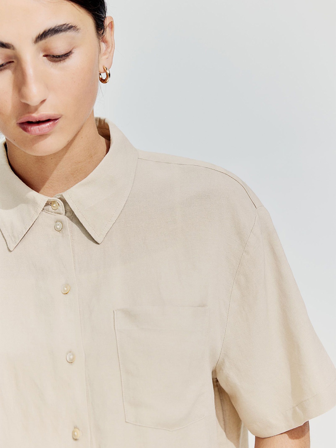 

H&M Linen-Blend Shirt, Beige