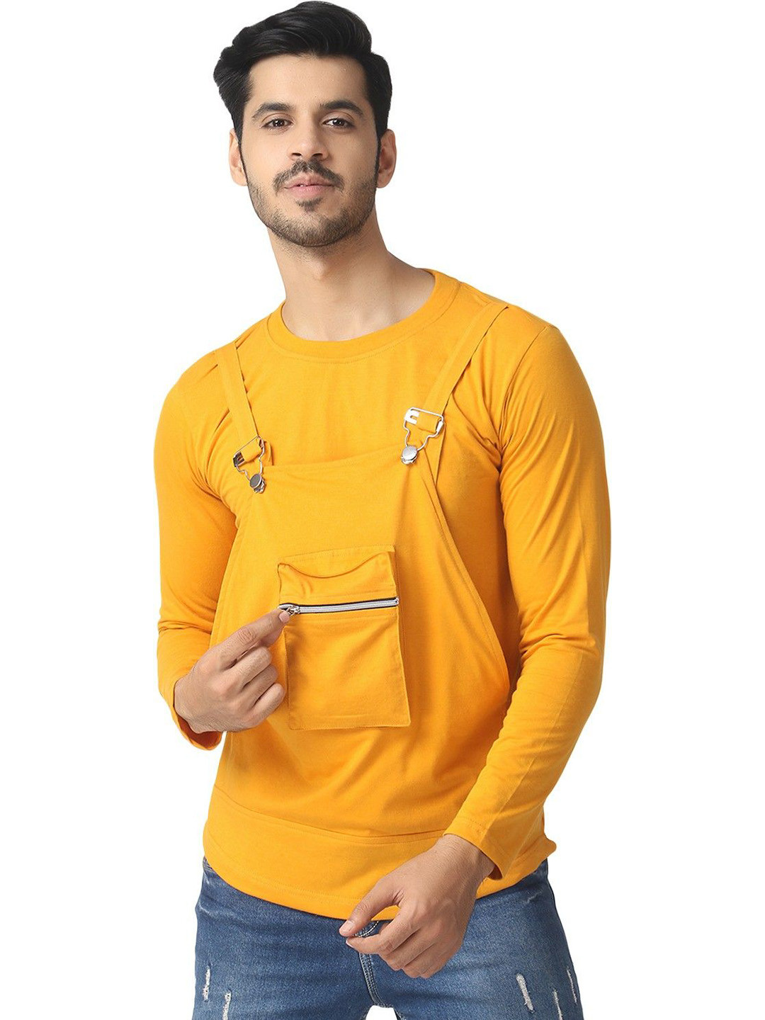 

Black Collection Men Solid Round Neck Cotton T-shirt, Mustard