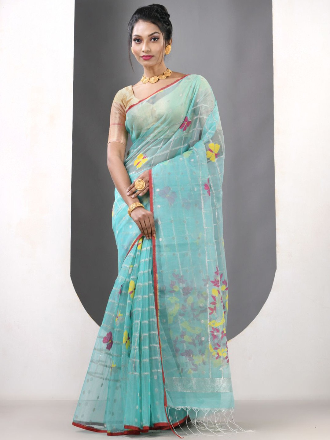 

Charukriti Woven Design Floral Pure Silk Saree, Blue