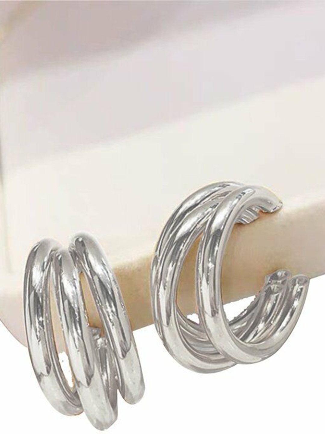 

Celestique Contemporary Shaped Half Hoop Earrings, Silver