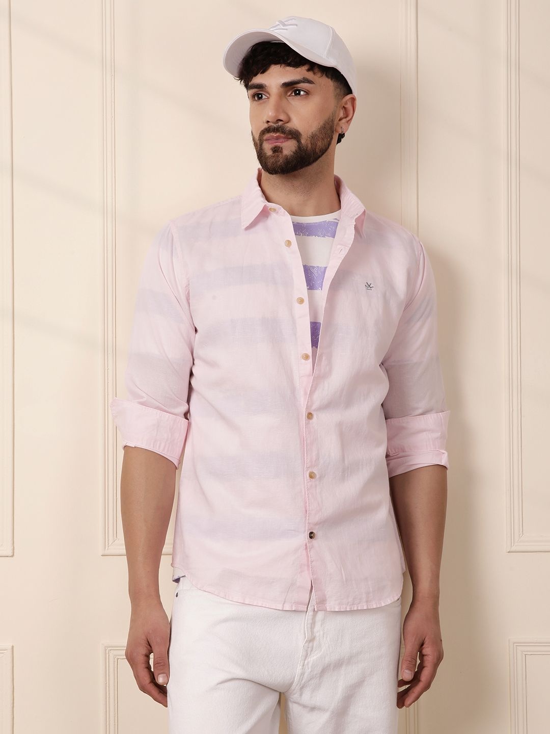 

WROGN Men Comfort Fit Spread Collar Solid Casual Shirt, Pink