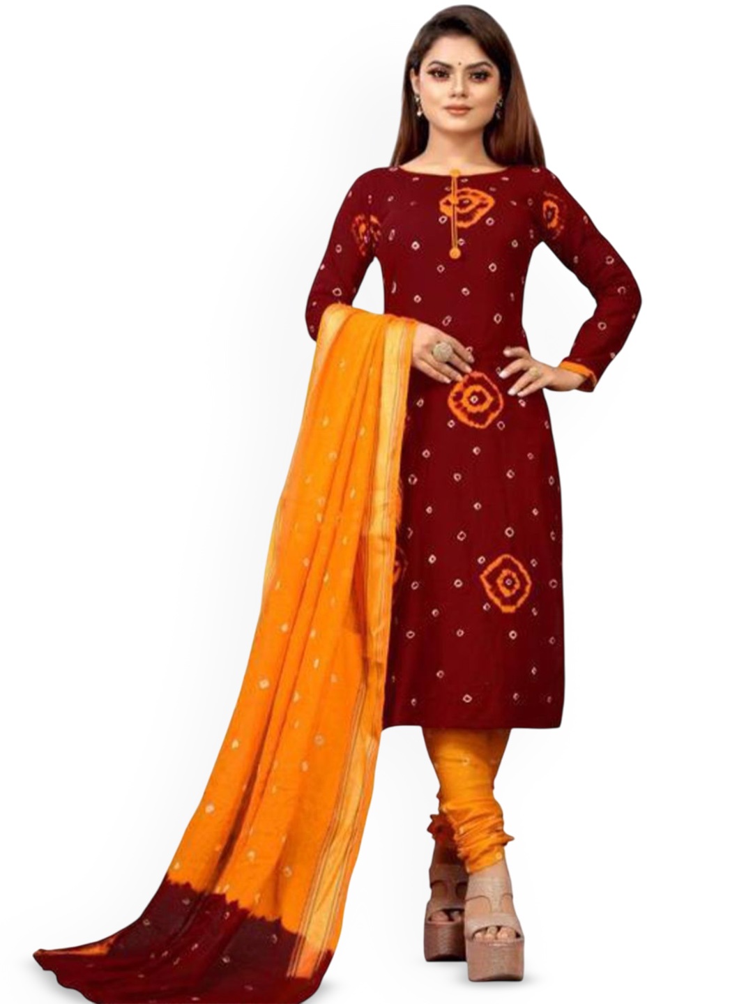 

HMP Fashion Bandhani Printed Unstitched Dress Material, Red