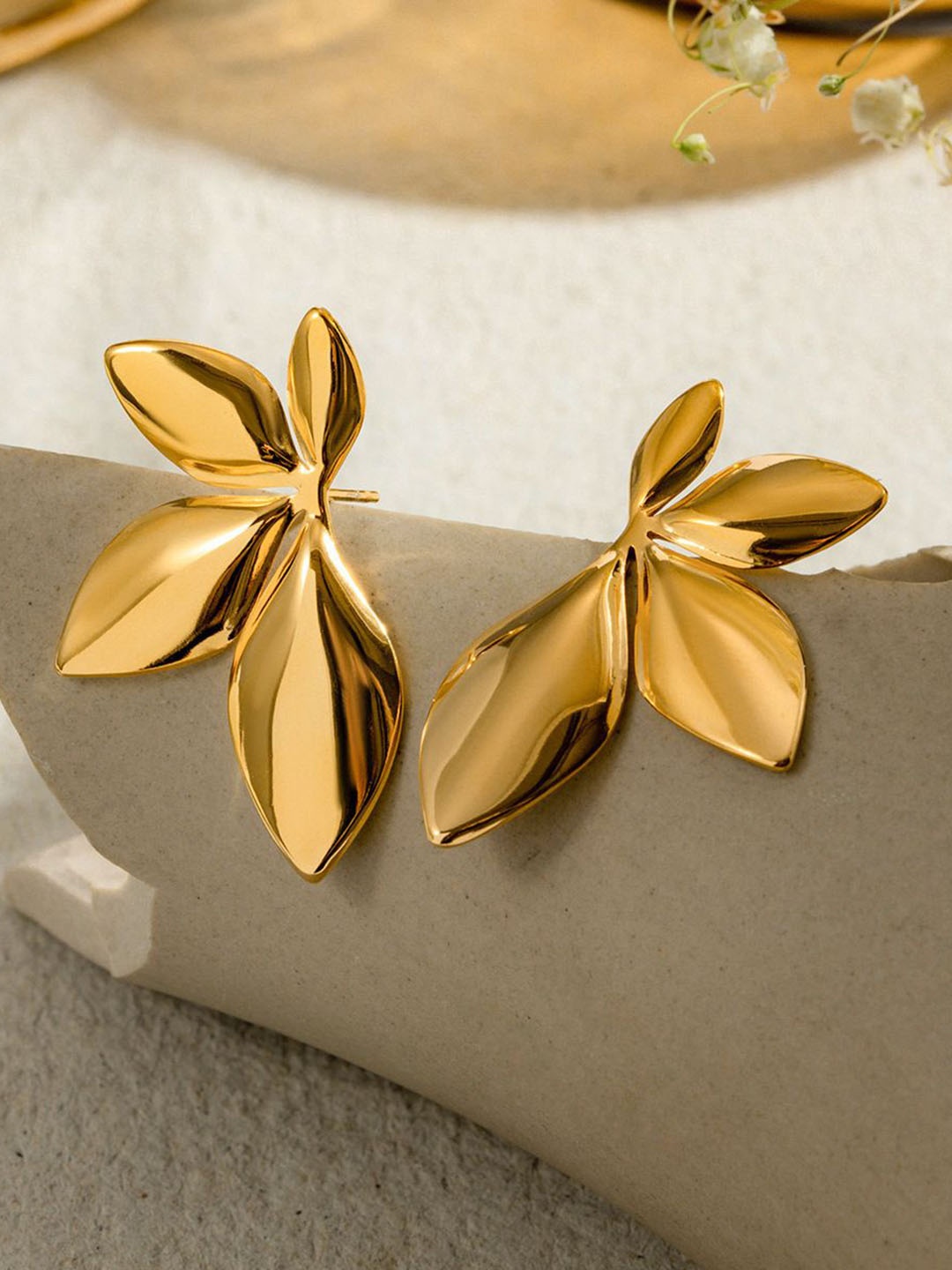 

MEENAZ Stainless Steel Gold-Plated Leaf Shaped Anti Tarnish Drop Earrings