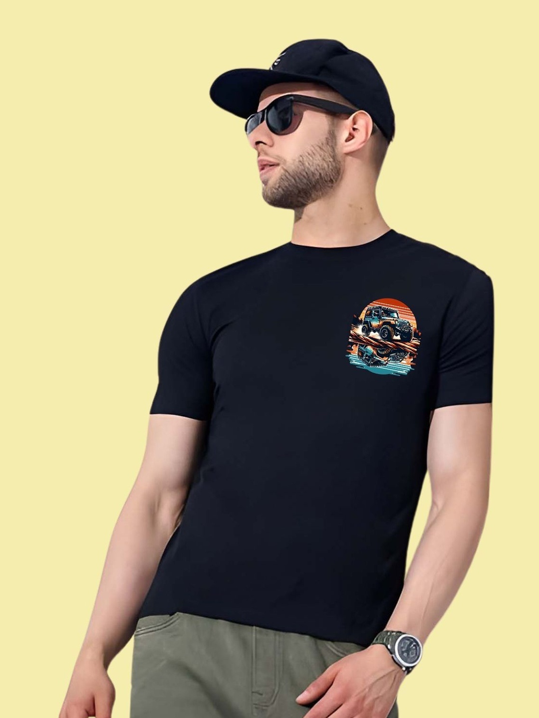 

THE BEETEL HOUSE Men Drop-Shoulder Sleeves T-shirt, Black