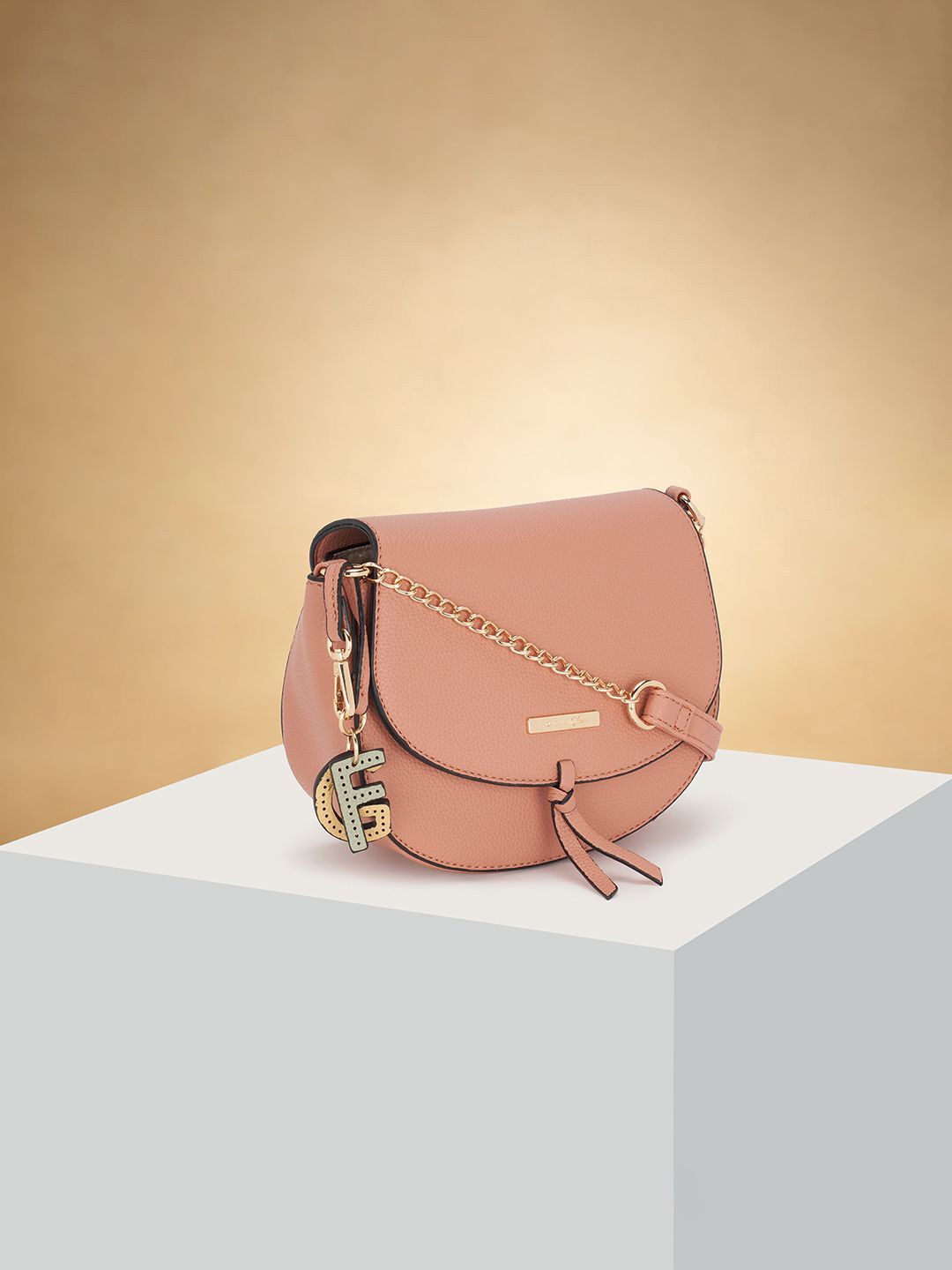 

Forever Glam by Pantaloons Women Textured Structured Sling Bag, Pink