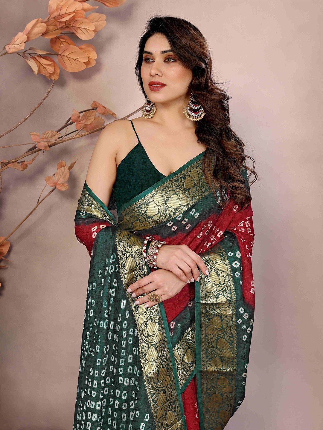 

Bandhanivilla Bandhani Zari Designer Bandhani Saree, Red