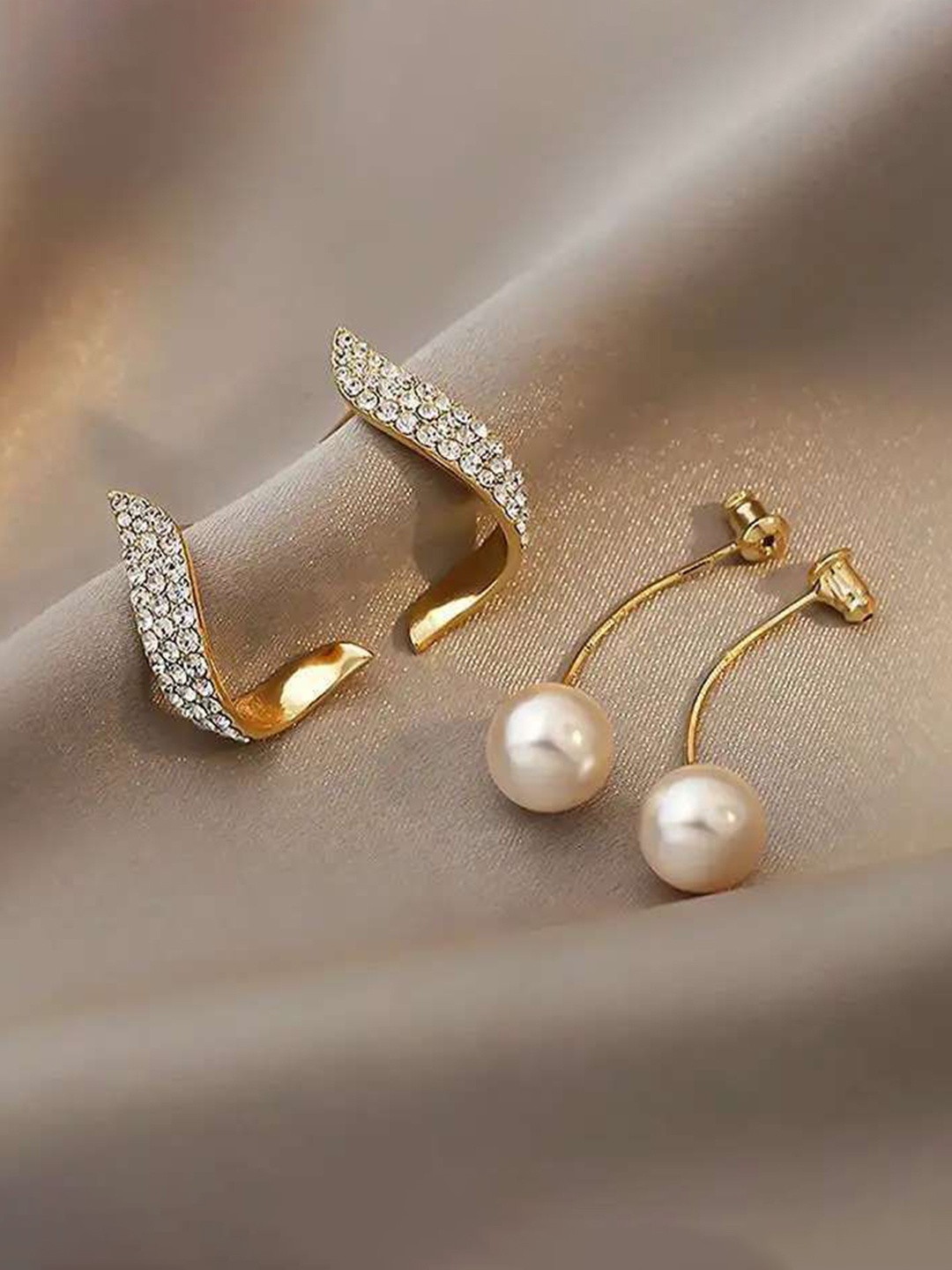 

Celestique Gold-Plated Pearls Beaded Contemporary Shaped Korean Studs