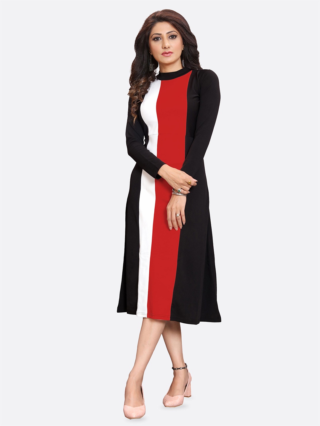 

DressBerry Colourblocked A-Line Midi Dress, Red