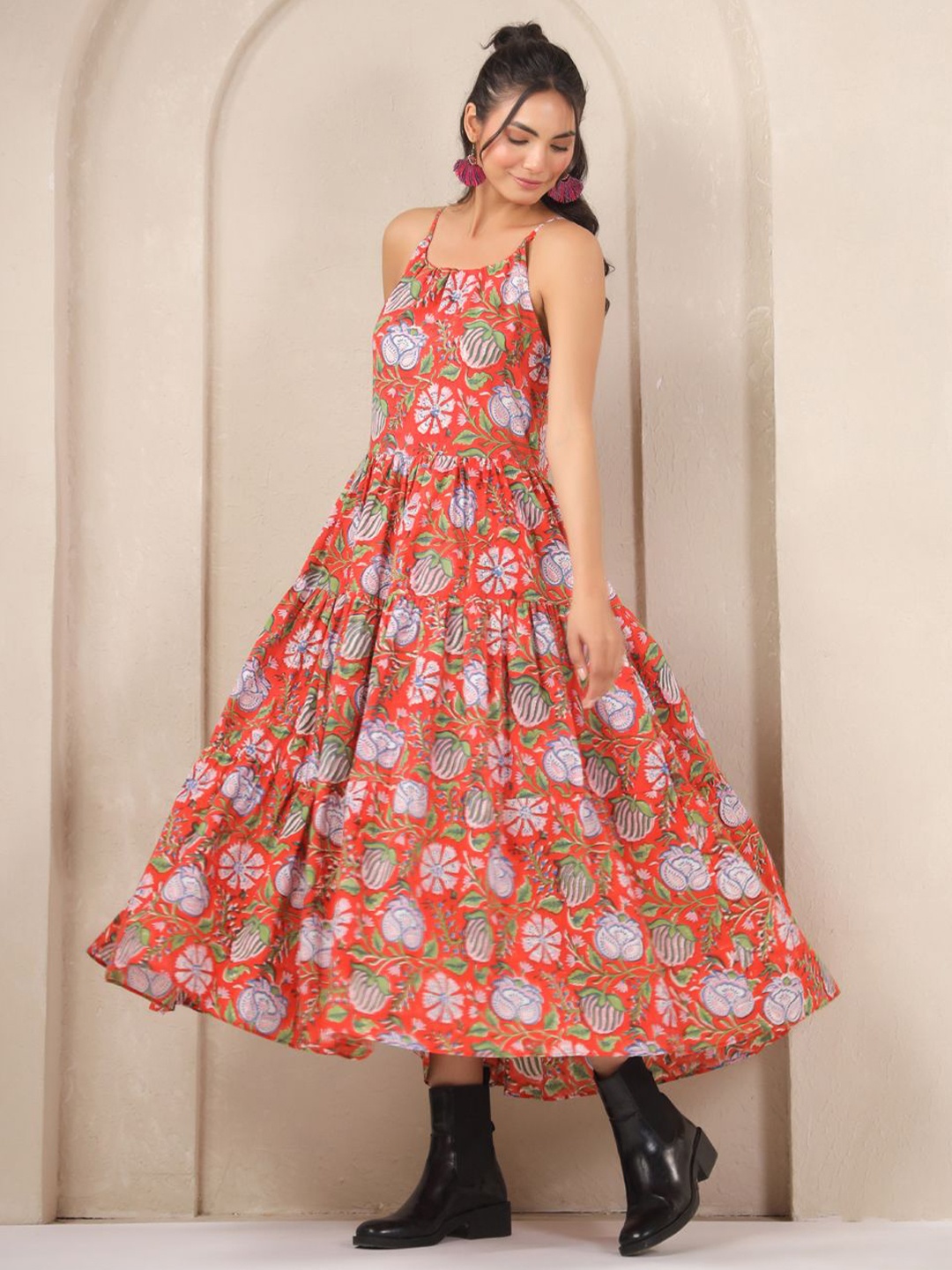 

Jaipur Morni Floral Print Fit & Flare Maxi Dress, Orange