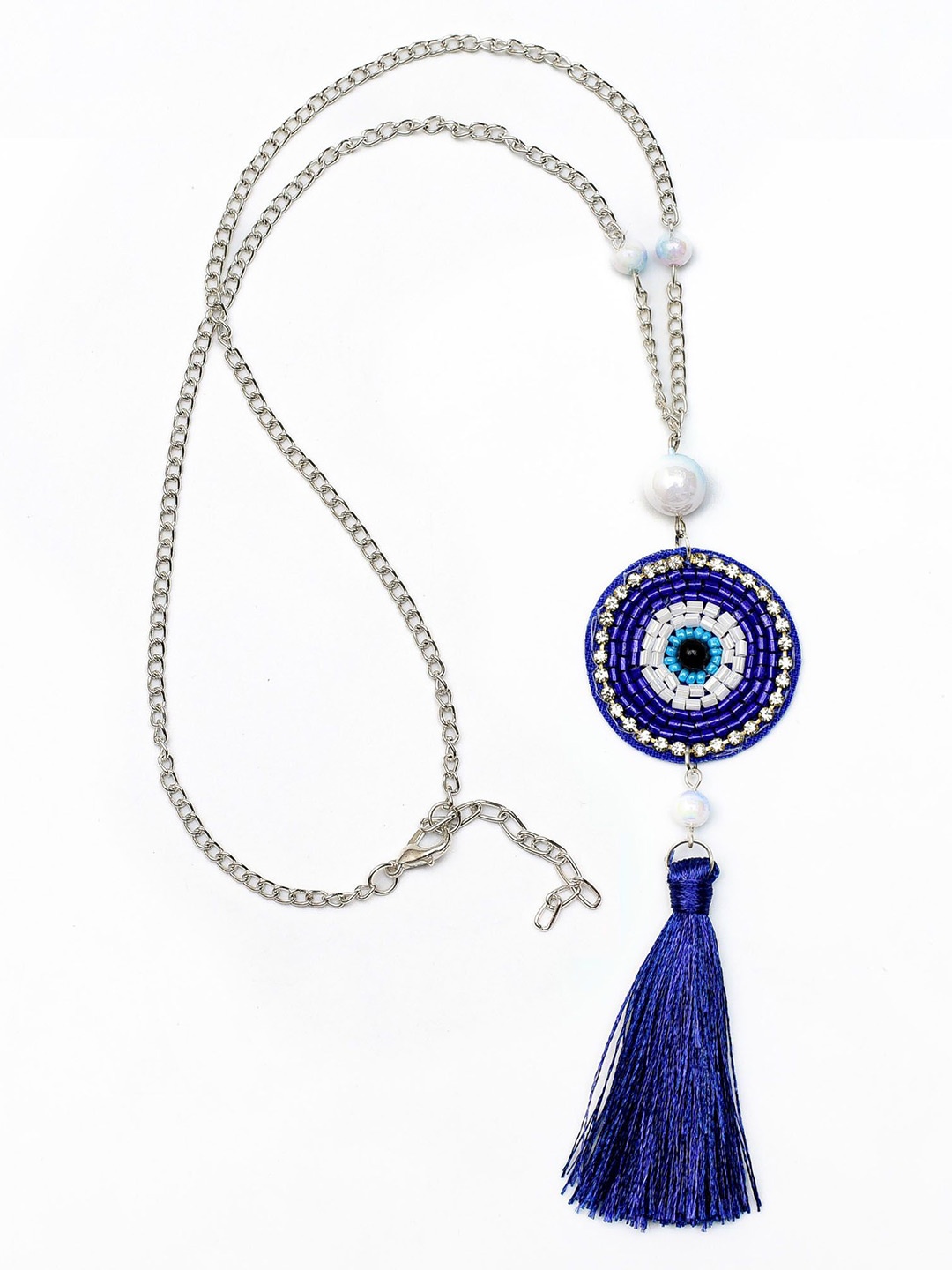 

Daizy Girls Evil Eye Chain Embellished With Beads Necklace, Silver