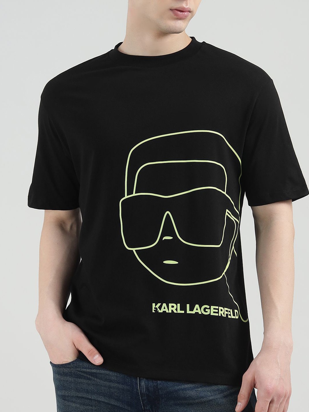 

Karl Lagerfeld Men Graphic Printed Round Neck Cotton T-shirt, Black