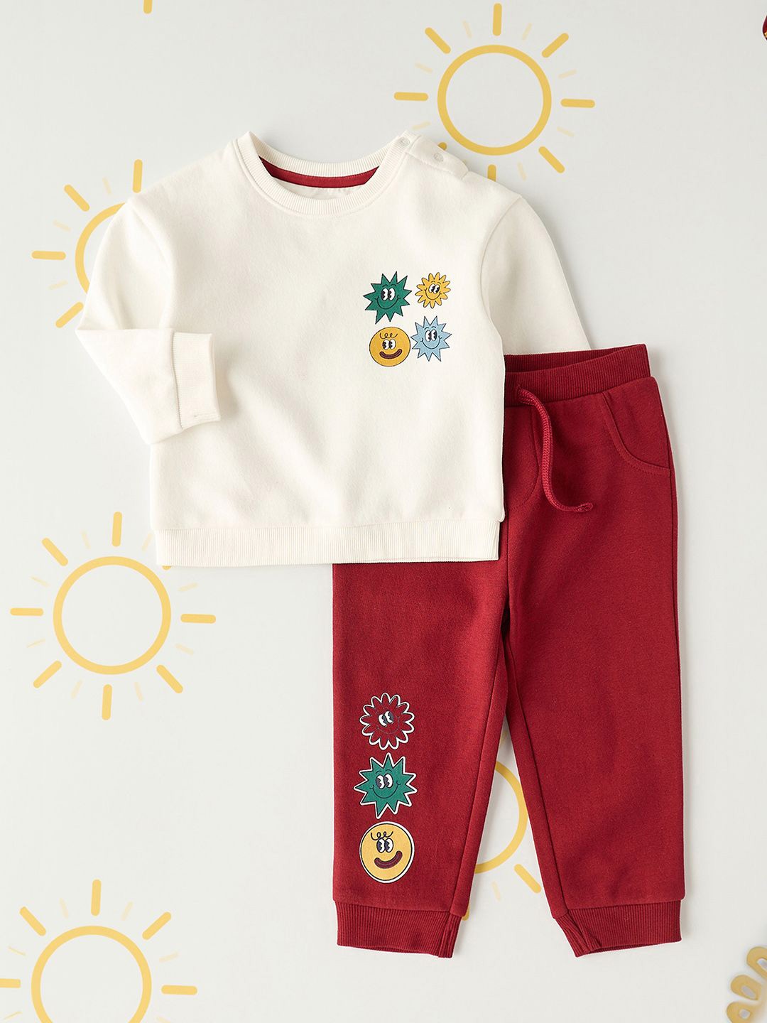 

max Boys Abstract Printed Long Sleeves Sweatshirt With Trousers, Red
