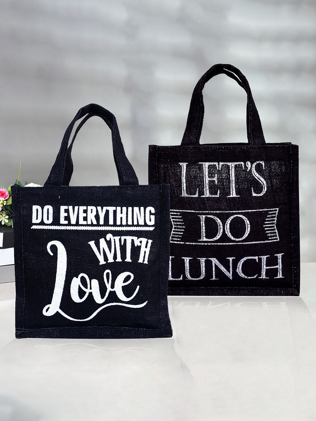 

Kuber Industries Set of 2 Other Prints Lunch bags Travel Accessory, Black