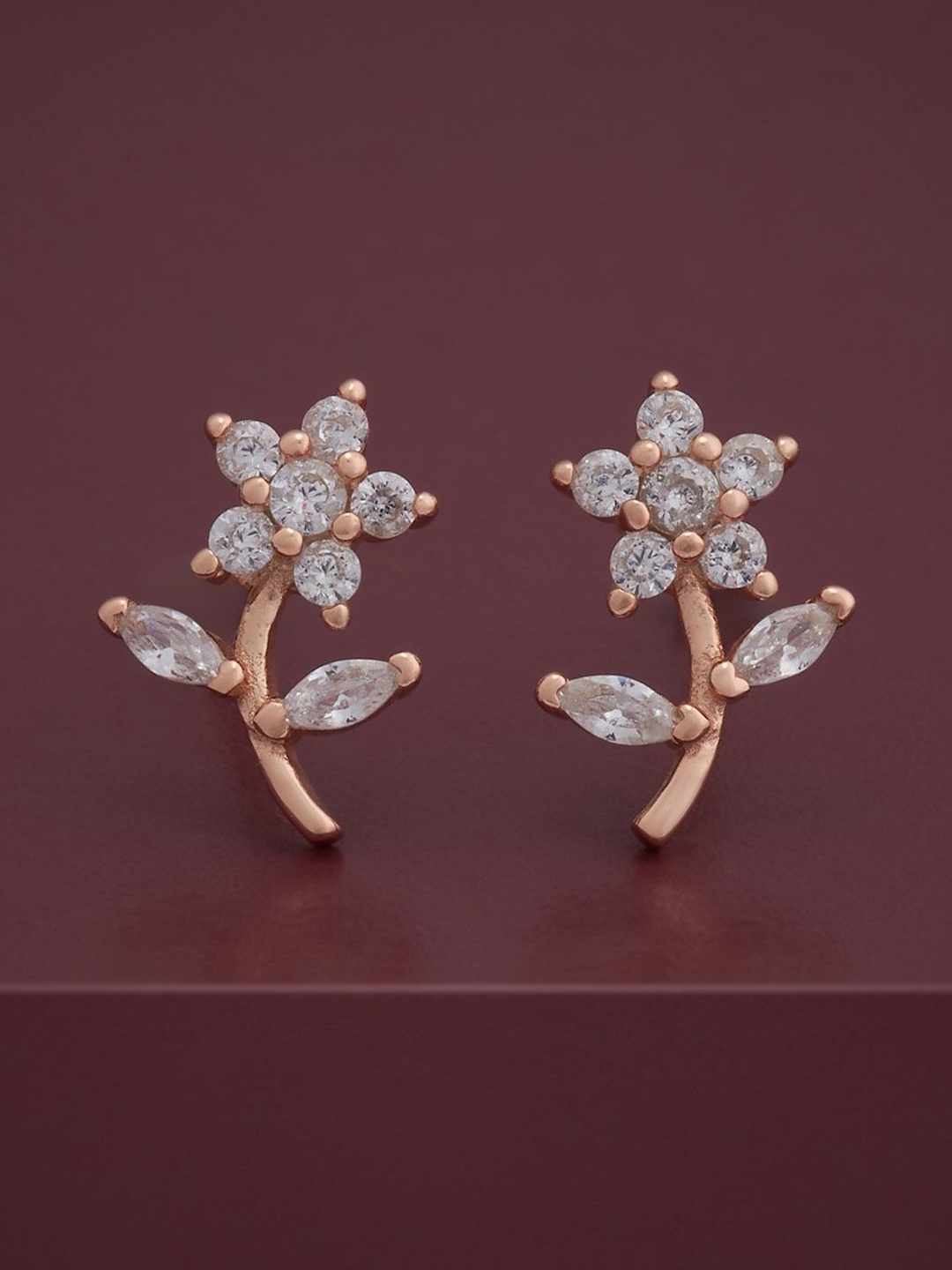 

Kushal's Fashion Jewellery 92.5 Silver Rose Gold-Plated CZ-Studded Floral Studs