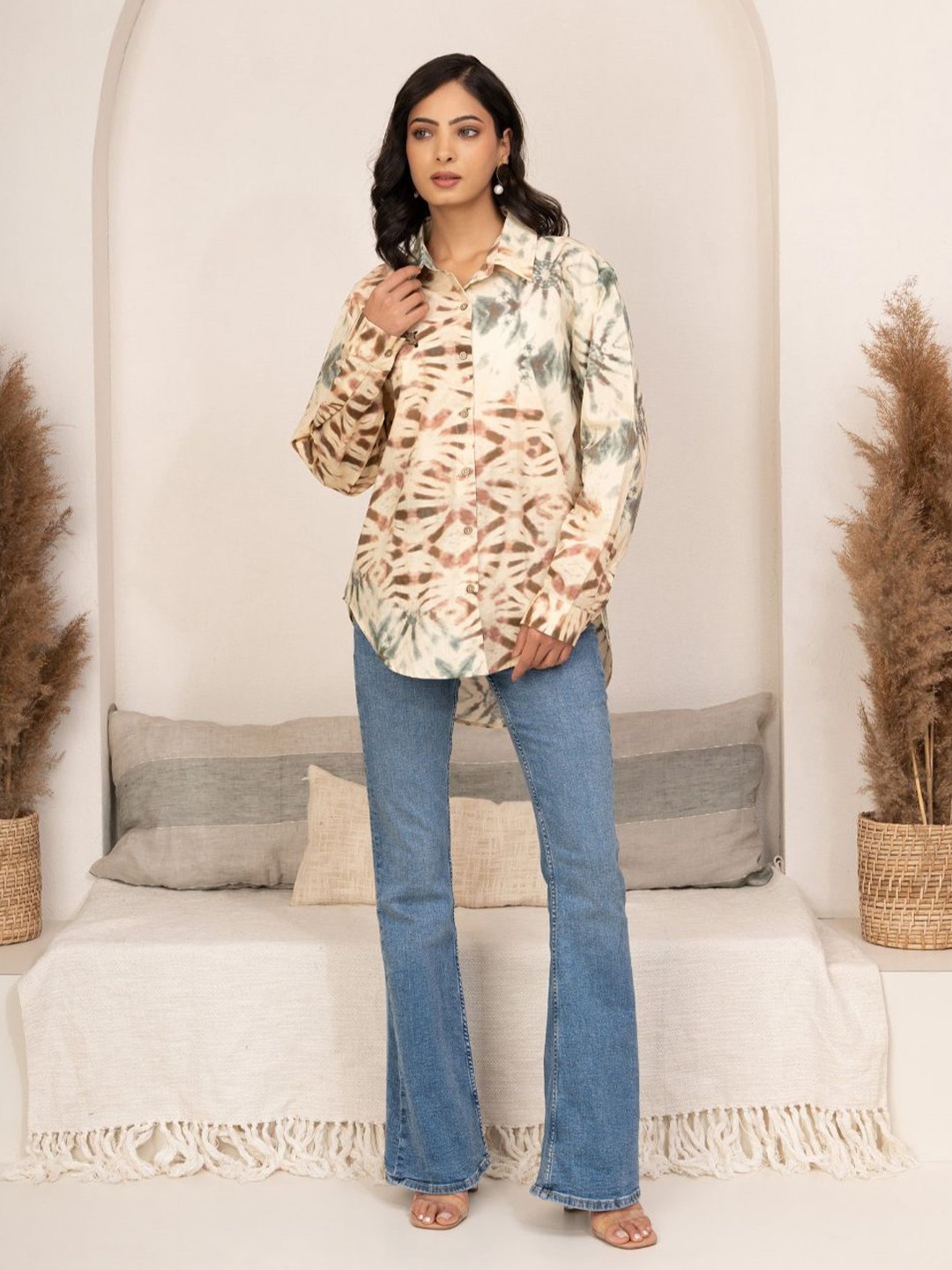 

Moda Rapido Women Classic Opaque Printed Casual Shirt, Cream